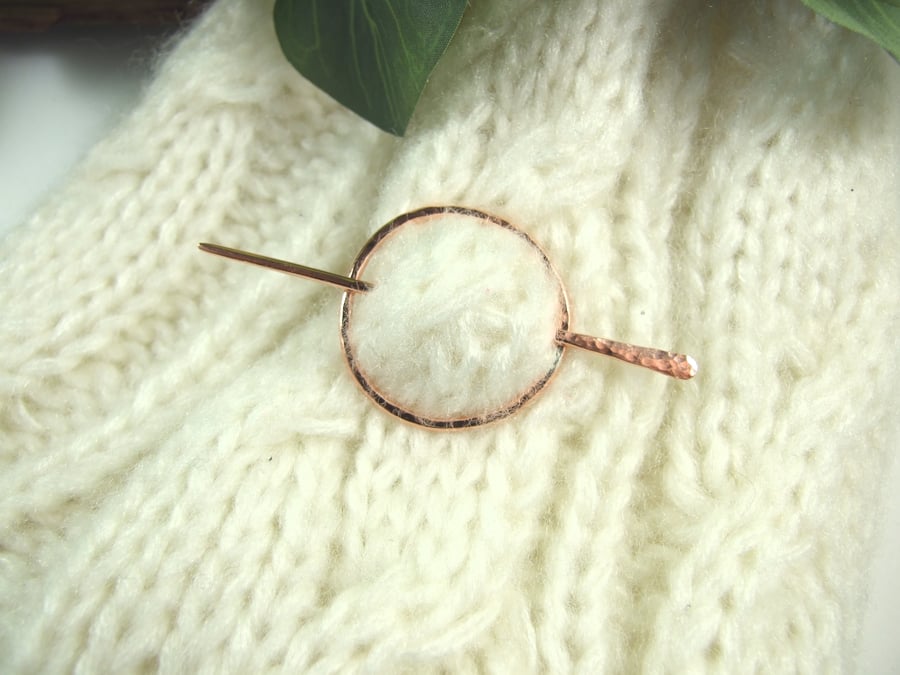 Small Shawl Pin, Copper Ring and Pin, Scarf or Cardigan Clasp