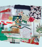 Eco slow stitching kit includes fabric, buttons, thread, needle, lace, ribbon - Image 1