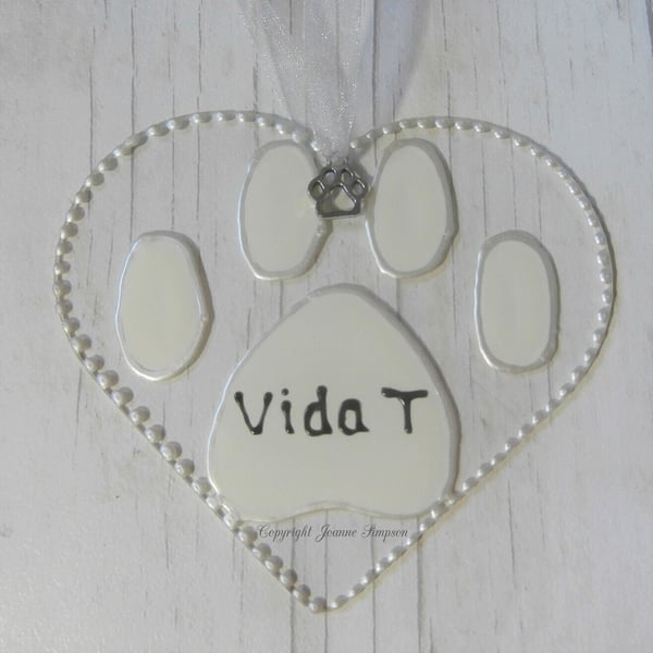 Hand painted Pretty paw sun catcher decoration. Pet lover gift.