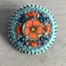 Hand Embroidered Orange Blossom Brooch 