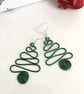 Christmas Tree Earrings, Wire Work Drop Dangle Earrings in Red, Green and Gold - Image 3