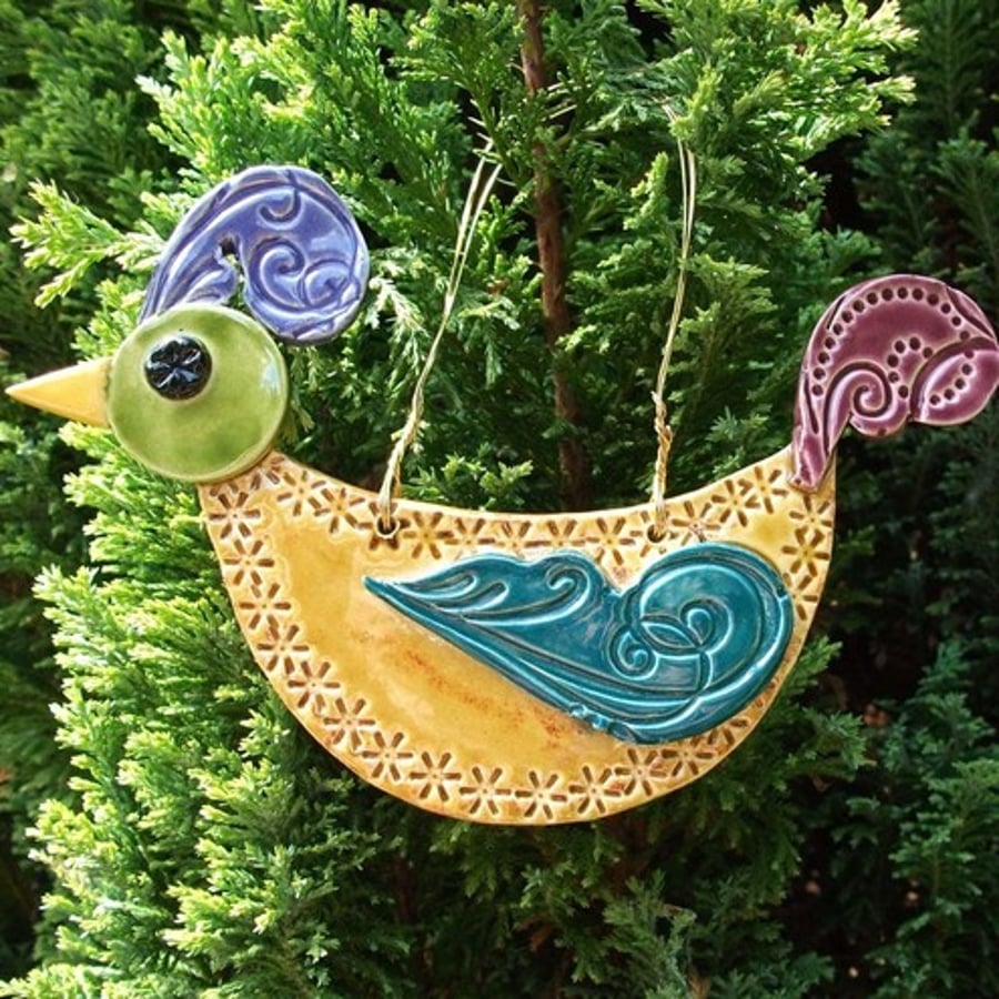 Patterned bird - ceramic decoration