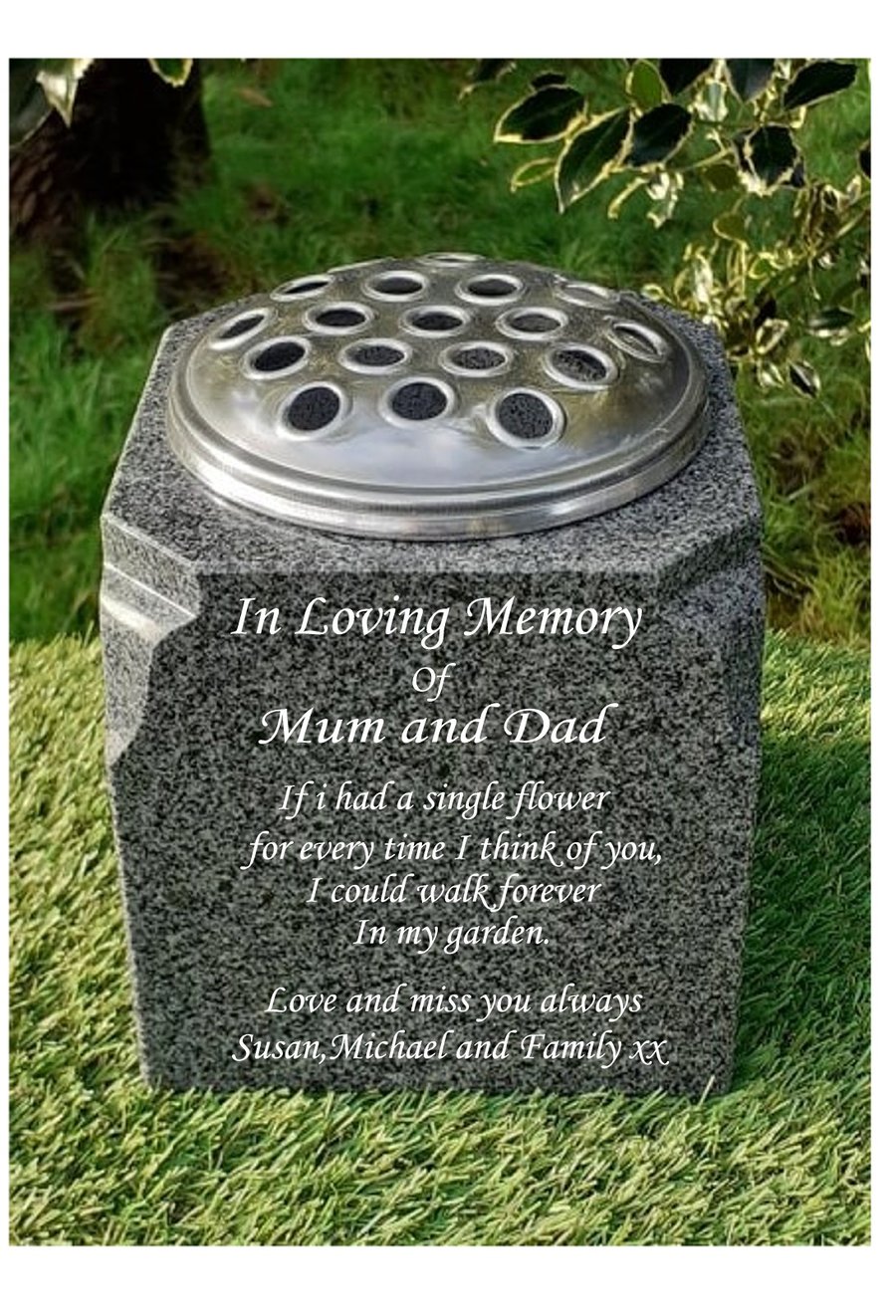 Personalised Granite Memorial Vase Grave rosebowl  Flower Cemetery Grave Vase