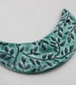 Emerald Green Leaf Pattern Ceramic Crescent Bib Pendant - Image 2