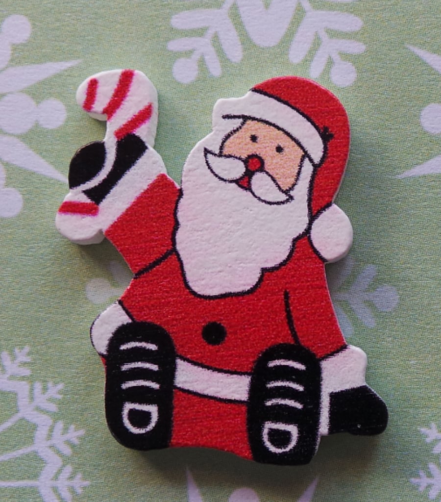 Cute Christmas Xmas wooden button brooch Santa Father Christmas