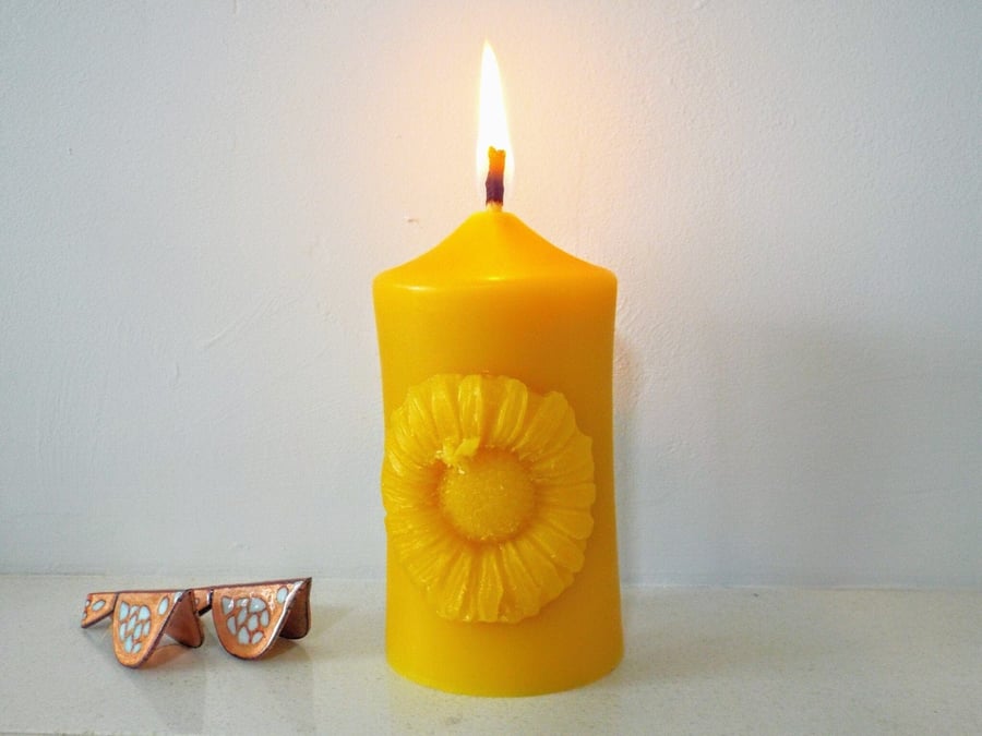 Bee on a Sunflower Beeswax Candle