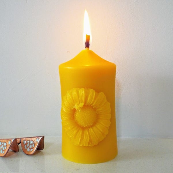 Bee on a Sunflower Beeswax Candle