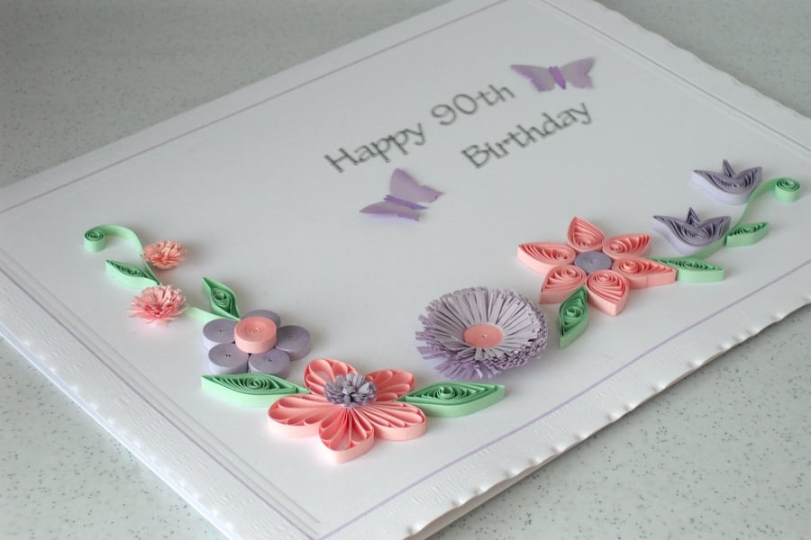 Handmade 90th birthday card, quilled