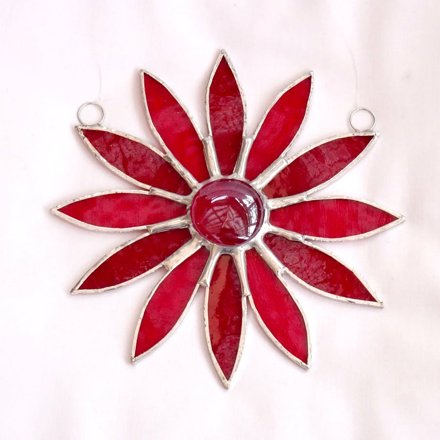Red Stained Glass Daisy Suncatcher - Handmade Hanging Decoration