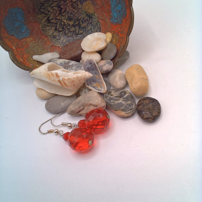 Red Glass Crystal Earrings, Red Crystal Earrings, Gift for Her, Crystal Earrings