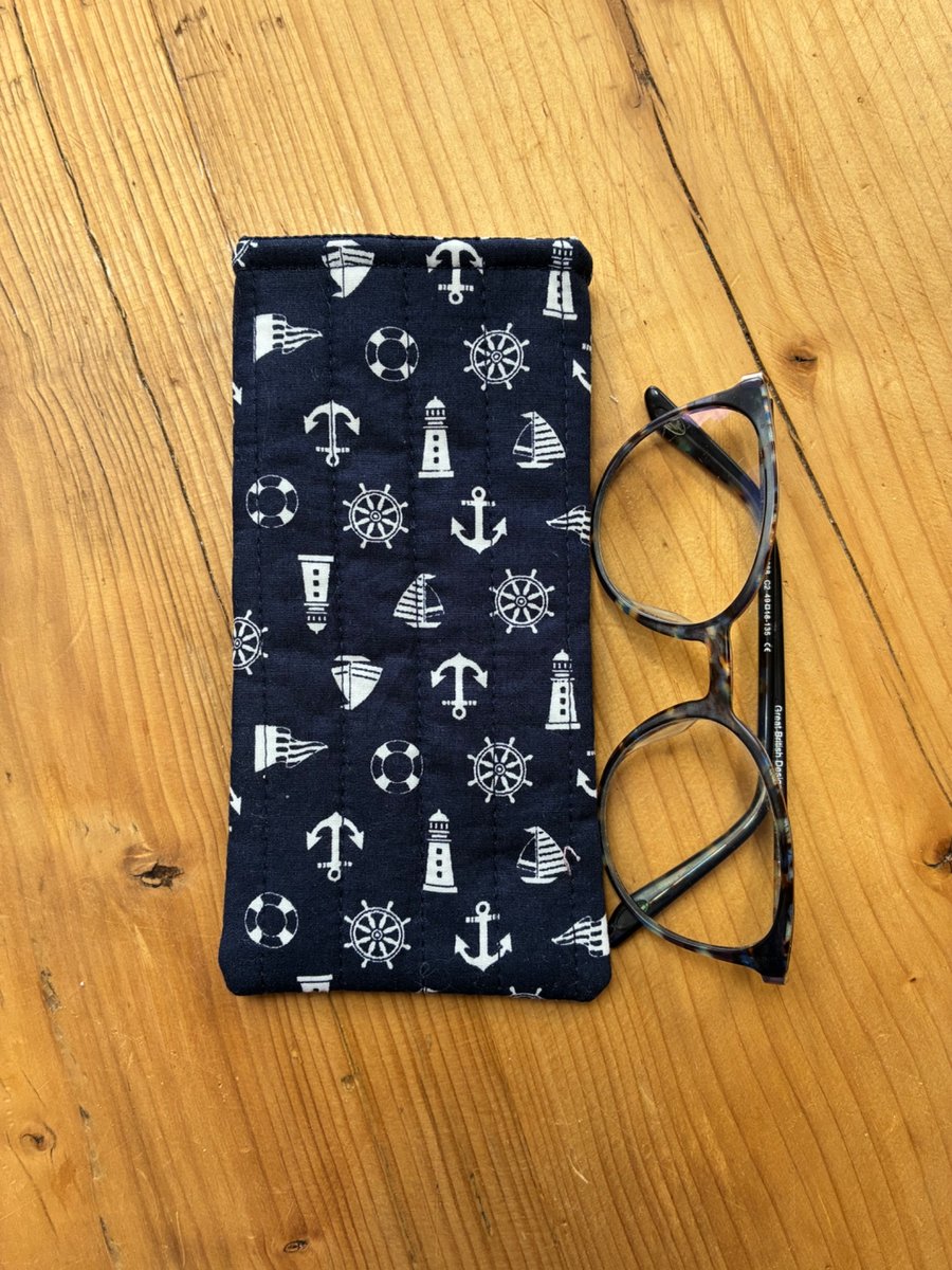 Nautical Theme Quilted Fabric Glasses Case