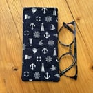 Nautical Theme Quilted Fabric Glasses Case