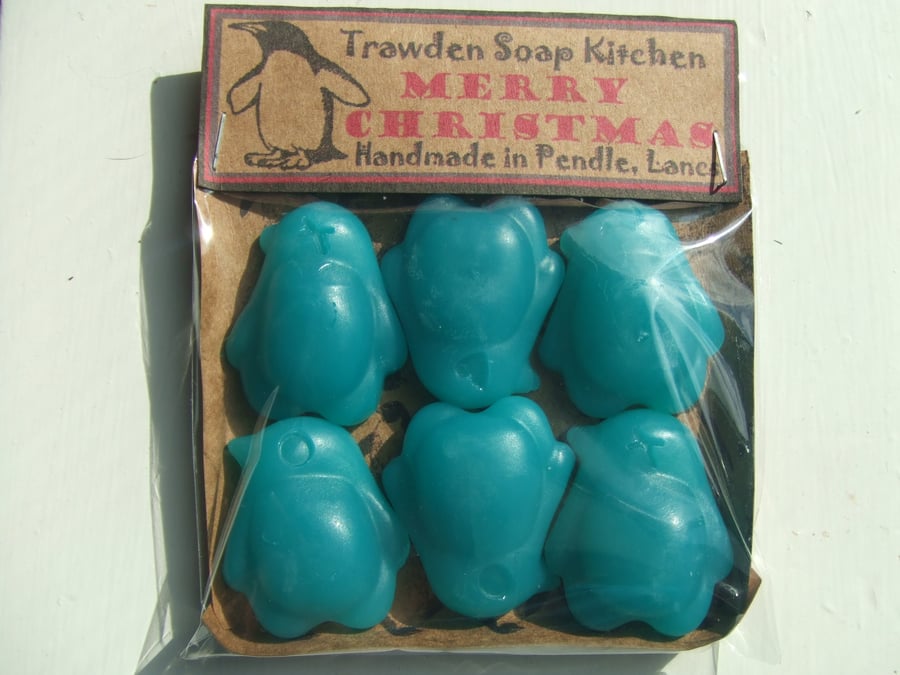 Cute pack of six Peppermint Penguin Organic Soaps - lovely christmas gift 80g