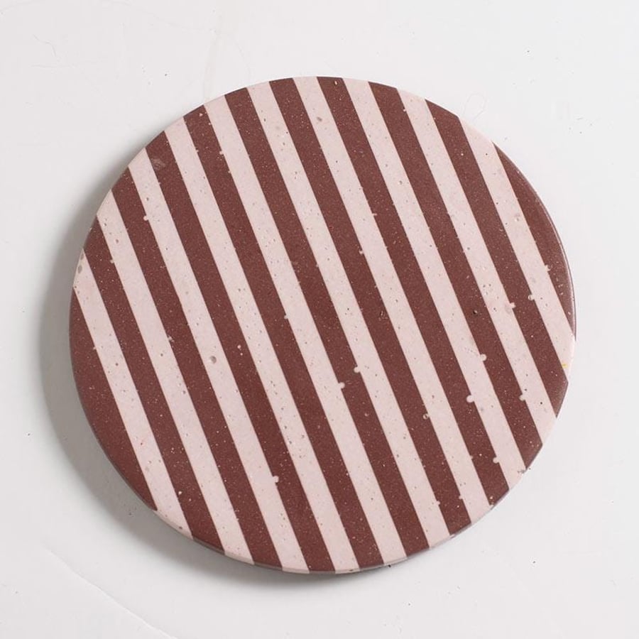 Burgundy Stripe Coasters, Handmade Jesmonite, Cork Concrete Ceramic Coasters