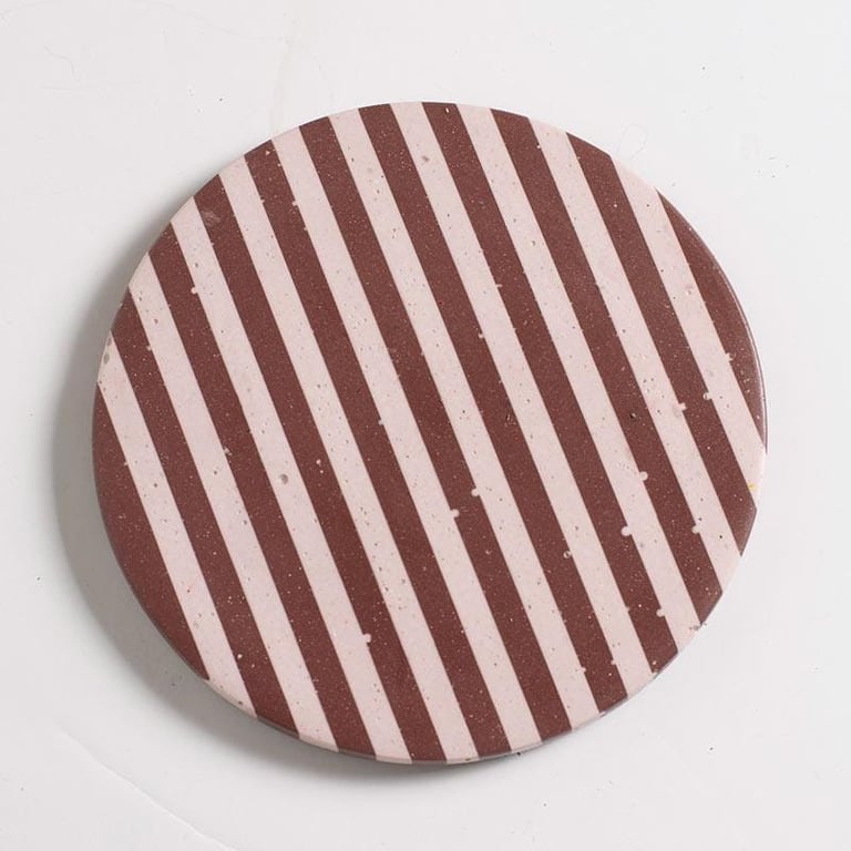Burgundy Stripe Coasters, Handmade Jesmonite, Cork Concrete Ceramic Coasters