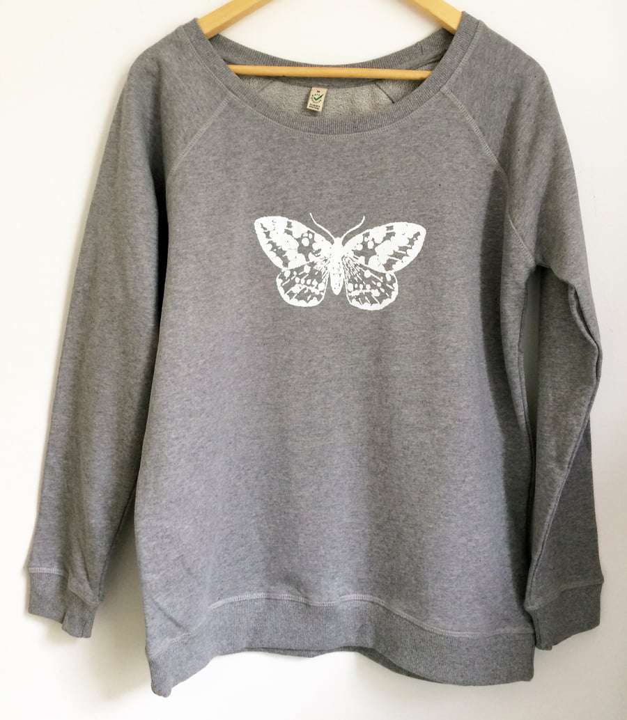 Moth Womens organic cotton sweatshirt light grey white moth print