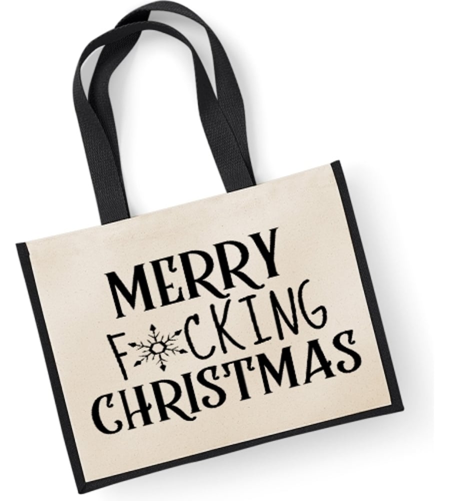 Merry F Christmas -    Large Christmas Jute Shopper Bag 