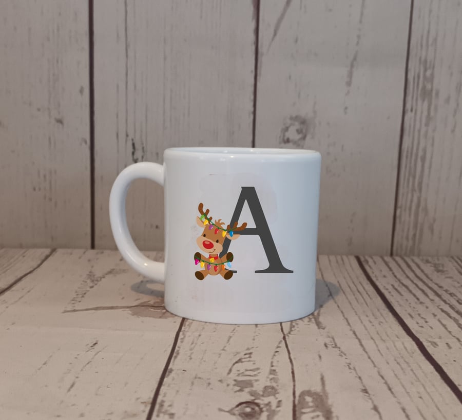 Childrens Christmas Initial Reindeer Mug 