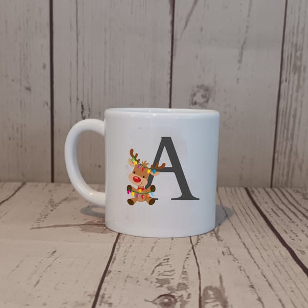 Childrens Christmas Initial Reindeer Mug 