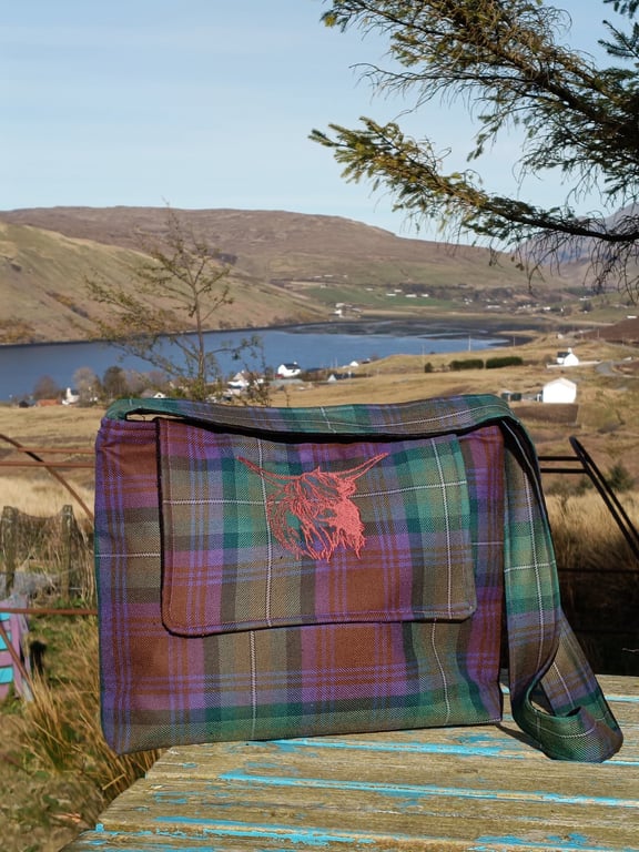 Isle of Skye tartan with embroidered highland cow 