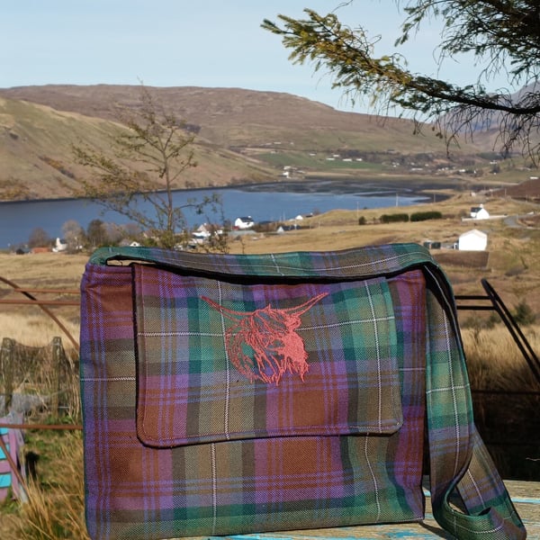 Isle of Skye tartan with embroidered highland cow 