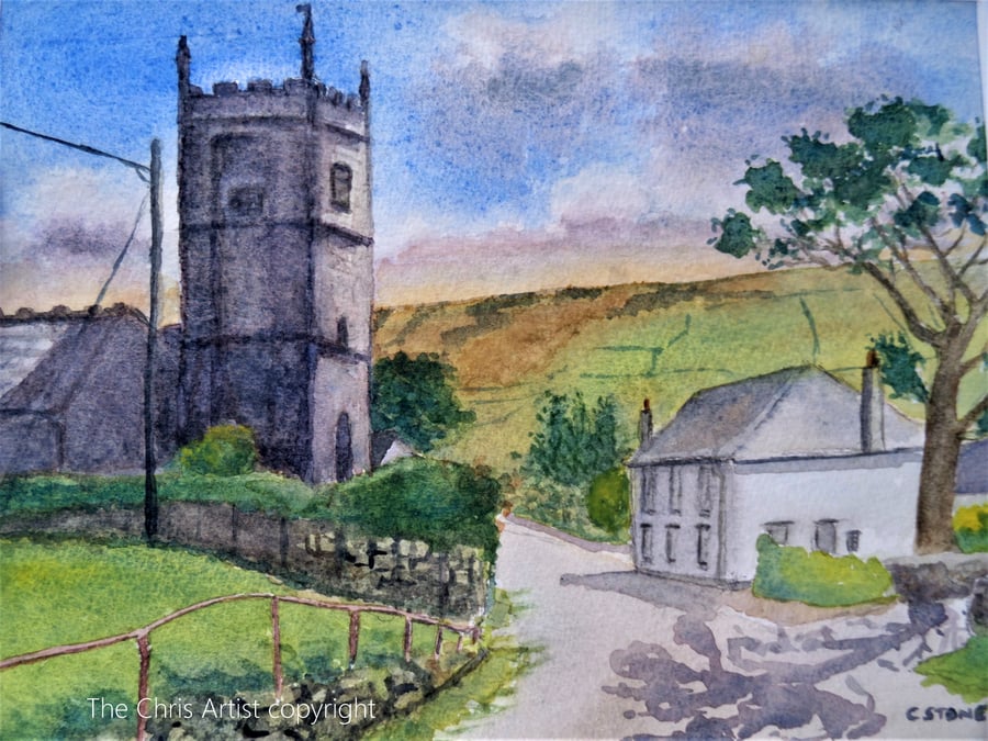View of Zennor Cornwall original watercolour landscape painting