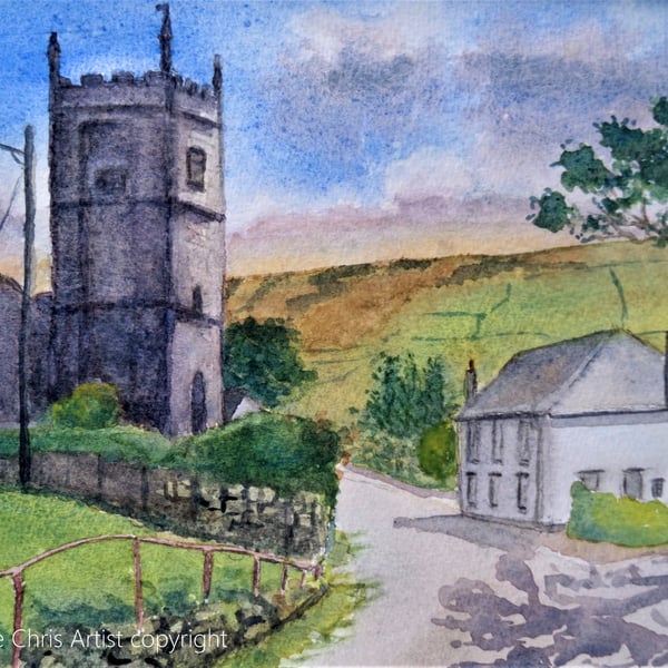 View of Zennor Cornwall original watercolour landscape painting