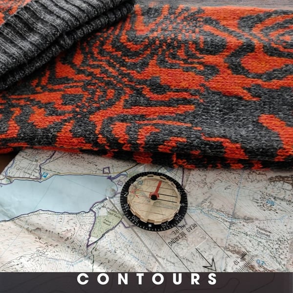 Orange, Grey Merino Unisex Cowl. Contours, Scafell Pike Lake District Map snood