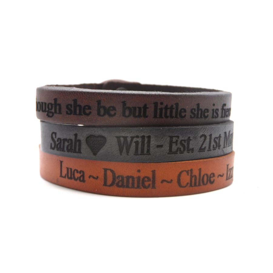Personalised Leather Bracelet with Optional Secret Message - Gift Boxed