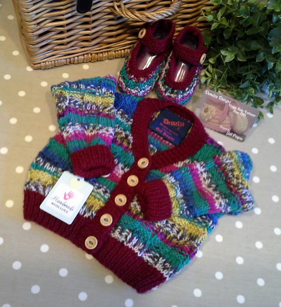 Hand Knitted Baby Cardigan & Shoes Set 3-6 months size 