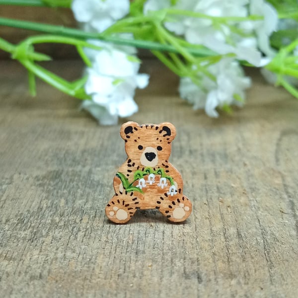 Lily of the Valley Pin, Handmade May Birthday Gift, May Birth Flower, Tiny Bear
