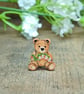 Lily of the Valley Pin, Handmade May Birthday Gift, May Birth Flower, Tiny Bear - Image 1