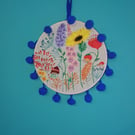 Hand embroidered and beaded Wild meadow fl Embroidery Hoop Picture, 15 cm 