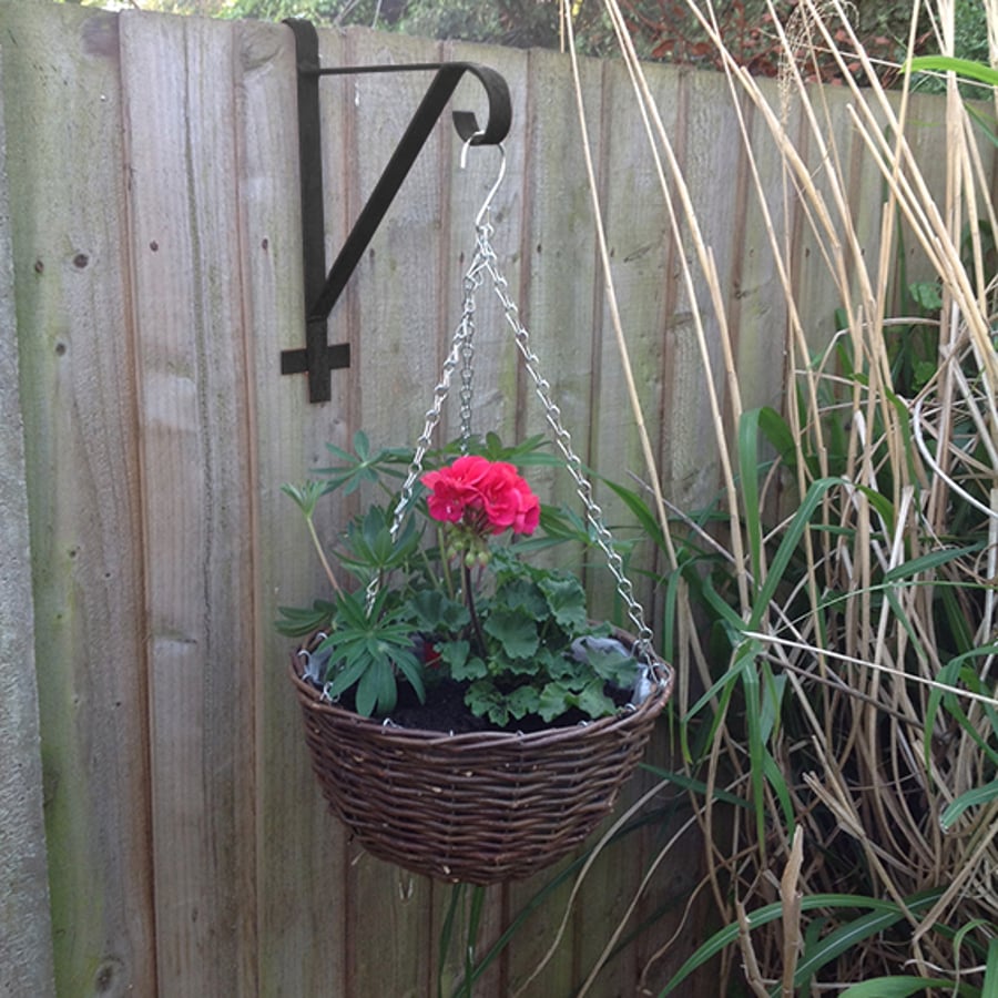 Hand made fence hanging bracket for baskets, bird feeders, lanterns in black 