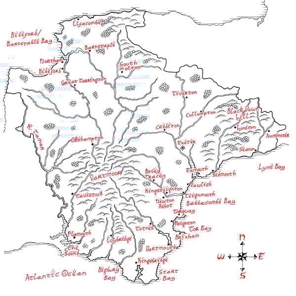Map of Devon Hand Drawn Tolkien Style Map Artwork
