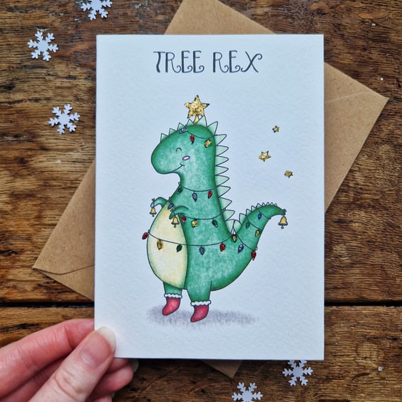 Funny Christmas Dinosaur Card, Tree Rex! Christmas Pun Card, Christmas Tree Card