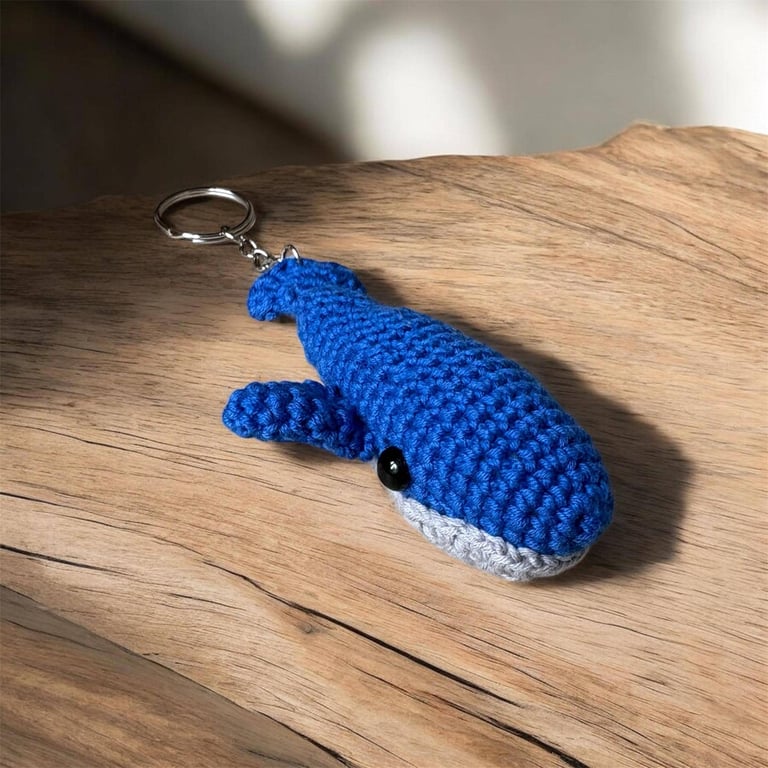Handmade Crochet Blue Whale Keychain Amigurumi Bag Charm, Soft Plush Accessory