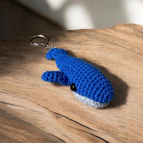 Handmade Crochet Blue Whale Keychain Amigurumi Bag Charm, Soft Plush Accessory