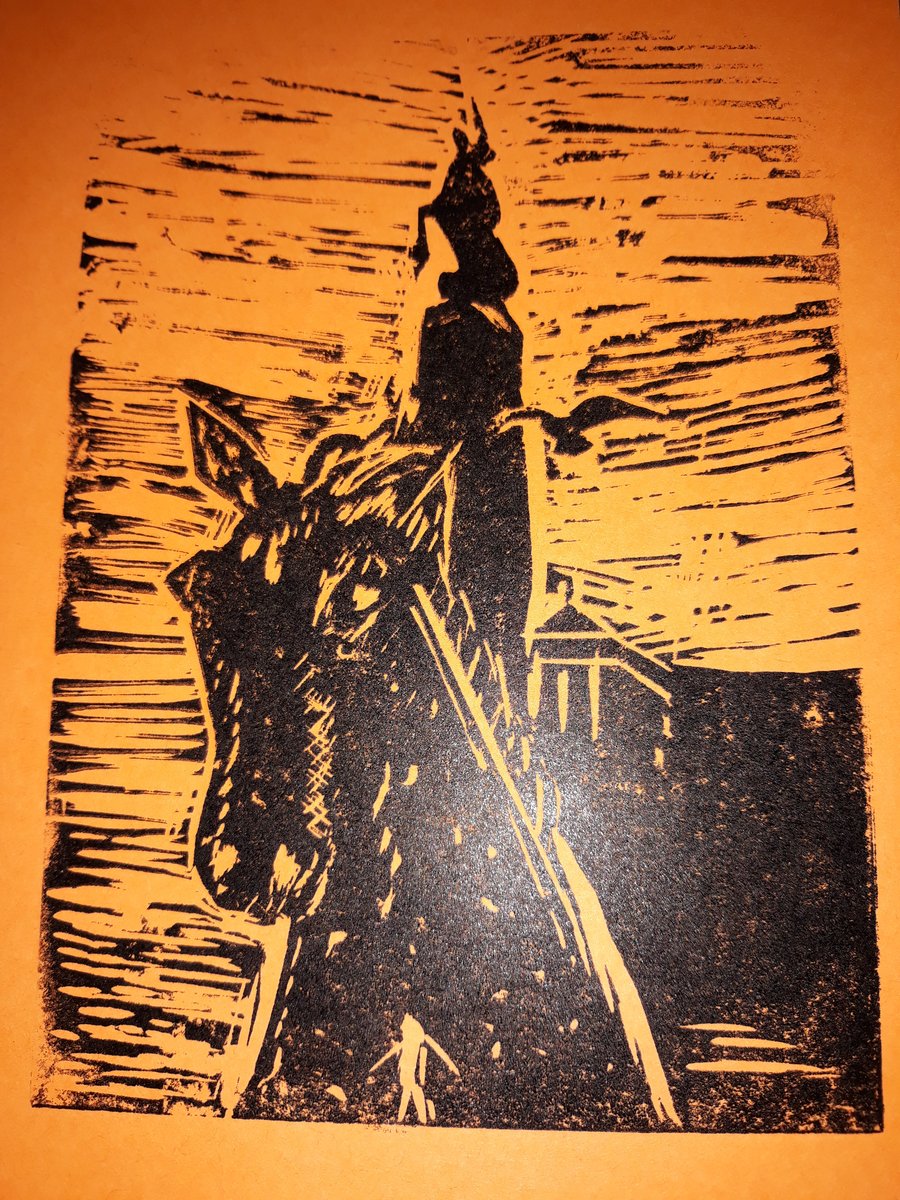 Hand pulled print of Kelpie maquette  in Inverness Scotland 