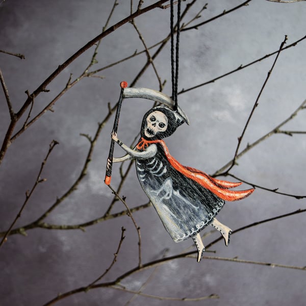 Grim reaper wooden hanging decoration