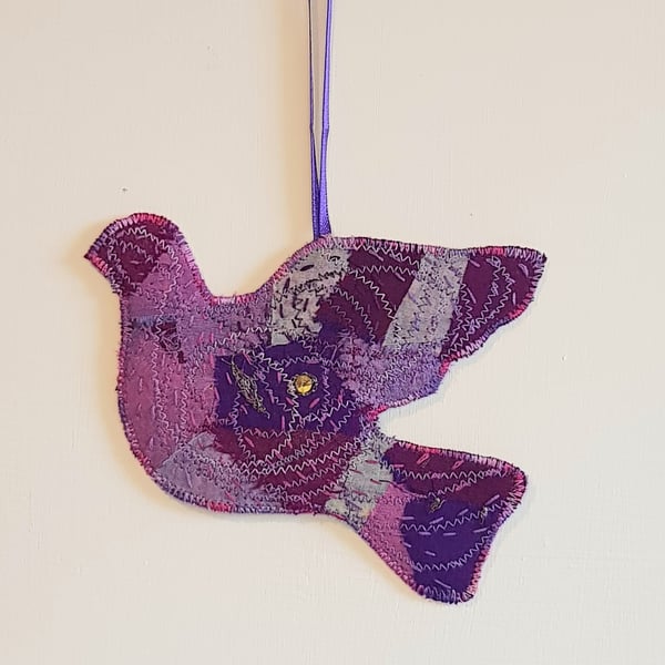 Sari silk dove hanging decoration: shades of purple
