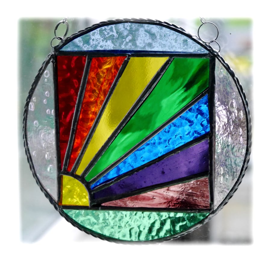Rainbow Weather Suncatcher Stained Glass Handmade Ring 002 