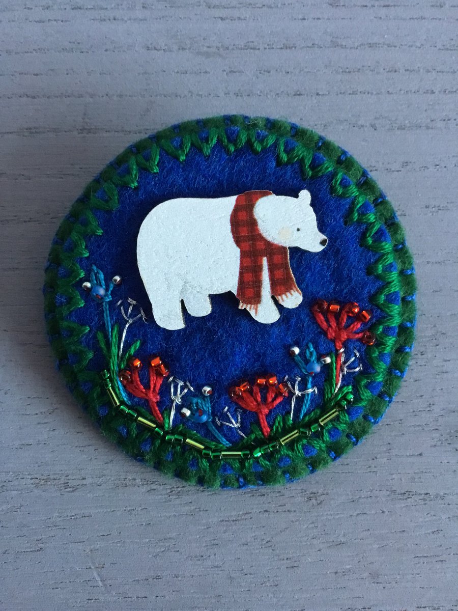 Hand Embroidered Winter Brooch