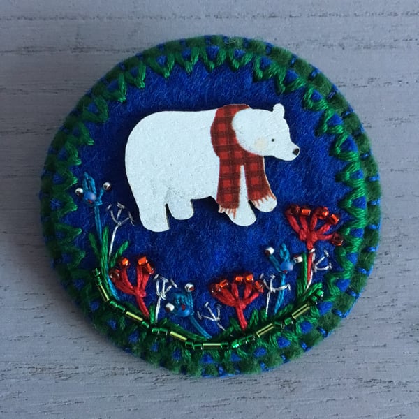 Hand Embroidered Winter Brooch