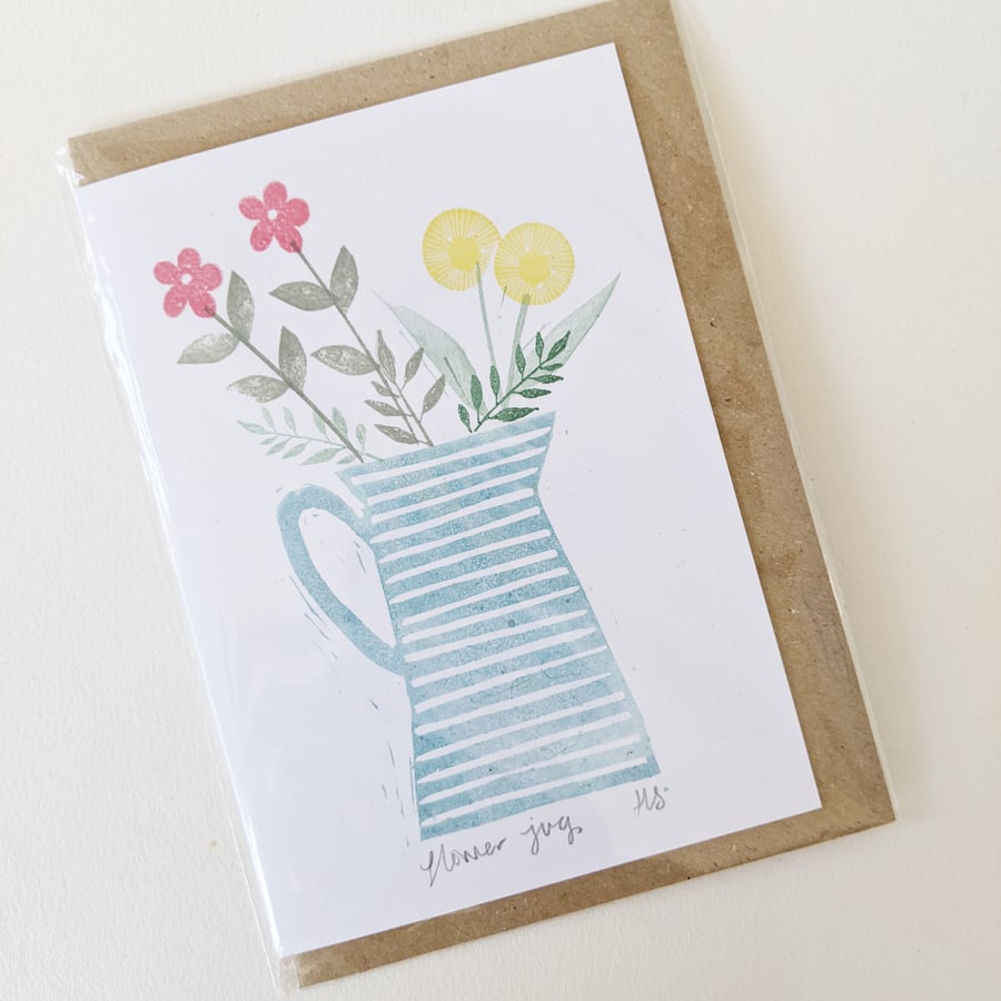 Hand Printed Greetings Card Flower Jug