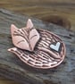 Copper and silver sleeping fox 3d mixed metal brooch  - Image 1