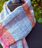 Handwoven Wool & Silk Scarf in Cornflower Blue, Grey & Purple