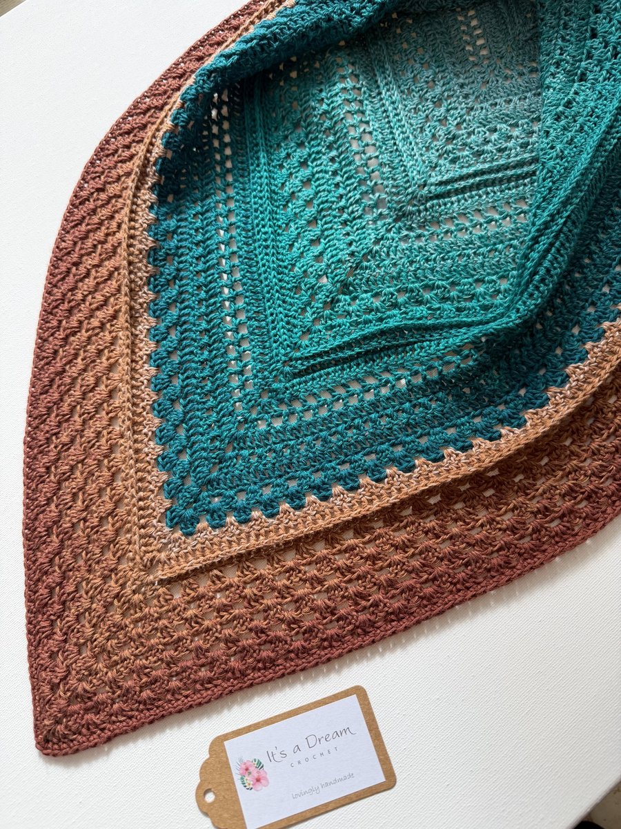 Ladies Triangle Scarf - Crochet Ladies Shawl -Teal and Chocolate - Folksy