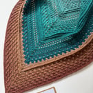 Ladies Triangle Scarf - Crochet Ladies Shawl -Teal and Chocolate