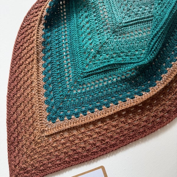 Ladies Triangle Scarf - Crochet Ladies Shawl -Teal and Chocolate